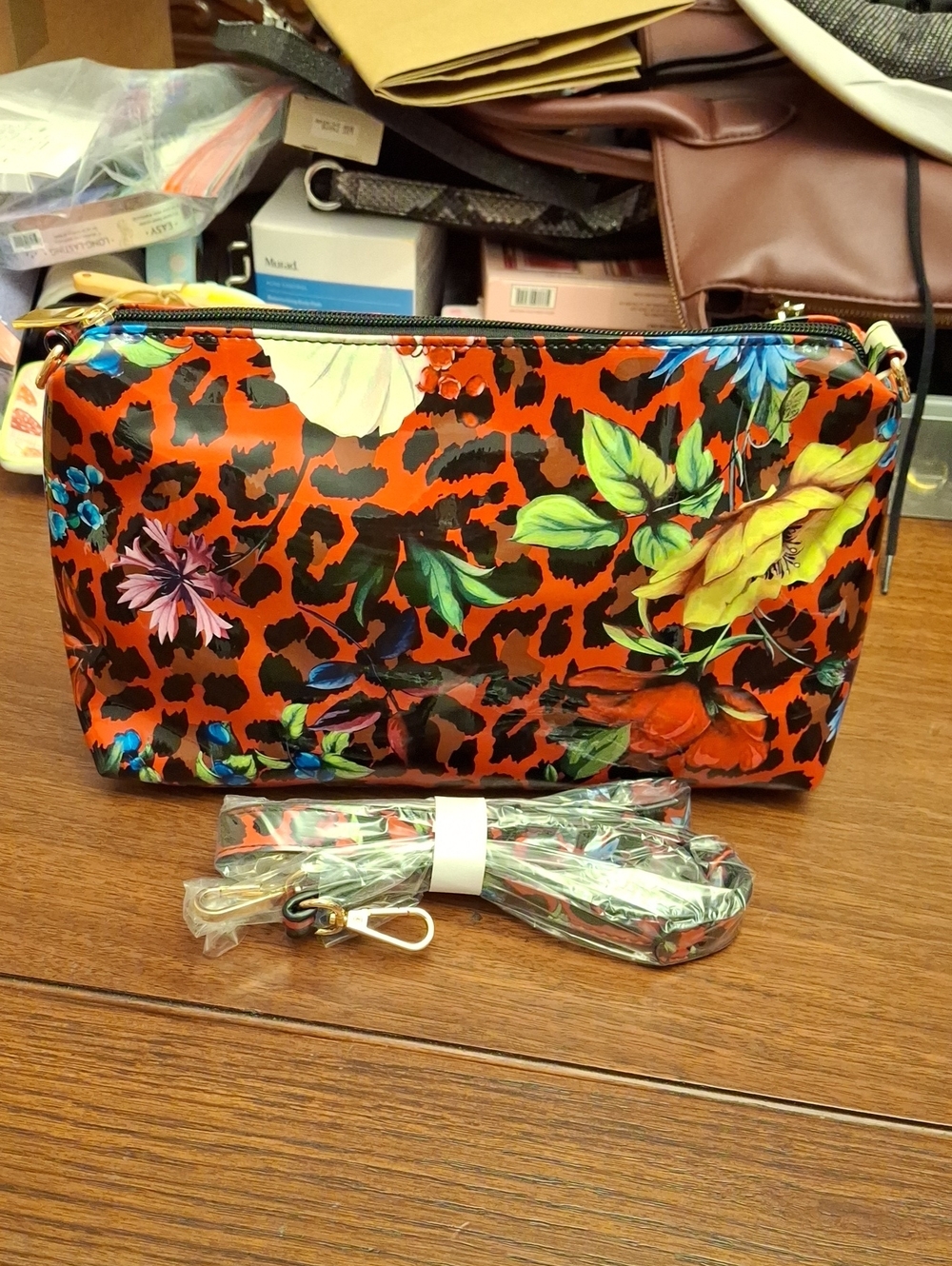 Floral Leopard Print Crossbody Bag  New